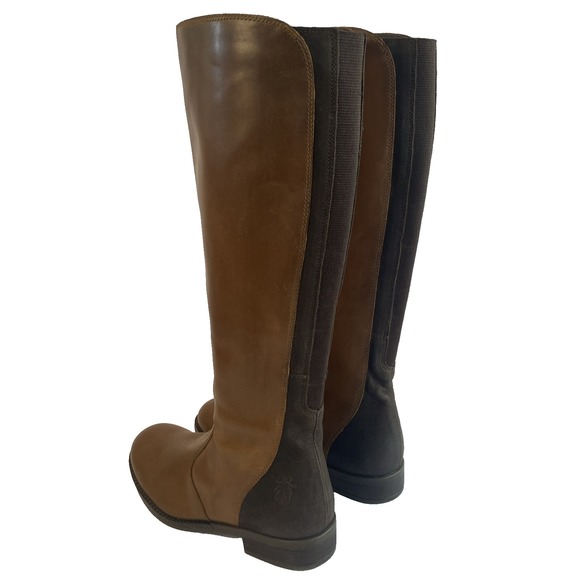 FLY LONDON Leather Riding boots 2 toned Brown Zip up Tall Size 36 EU 5.5 US - Picture 2 of 16